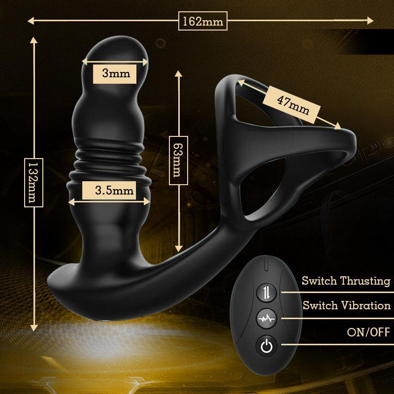 2-in-1 Thrusting & Vibrating Anal Massager with Cock Ring - Double the Pleasure - Xoxomoving