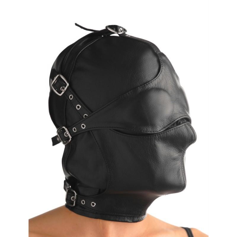 Asylum Leather Hood with Removable Blindfold and Muzzle - Xoxomoving