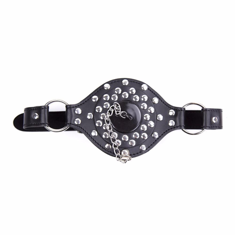 Leather Studded Open Mouth Feeding Gag - Xoxomoving