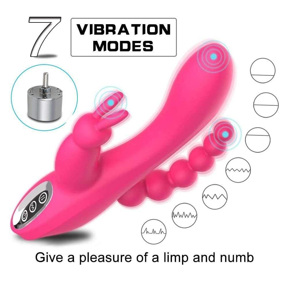 3-in-1 7 Vibrating Modes Rabbit G-Spot Stimulator Anal Dildo Vibrator - Xoxomoving