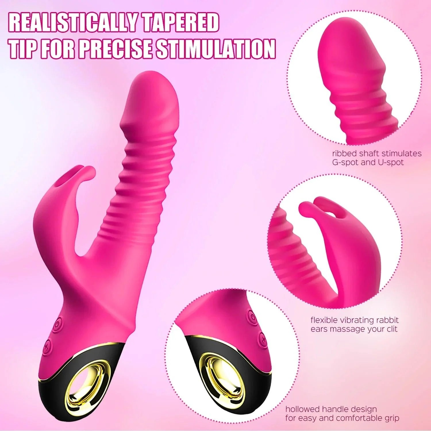 3-in-1 Multi-function Ergonomic Rabbit Vibrator - Thrusting, Rotating, Clit Vibrating Modes - Xoxomoving