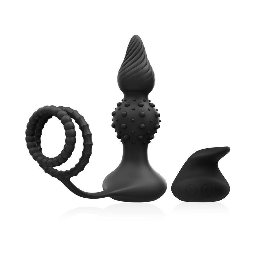 3-in-1 Remote Control Vibration Penis Ring with Anal Plug - Xoxomoving