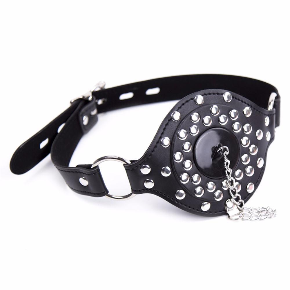 Leather Studded Open Mouth Feeding Gag - Xoxomoving