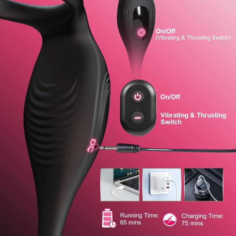 Ethan - Thrusting & Vibrating Prostate Massager with Cock Ring - Xoxomoving