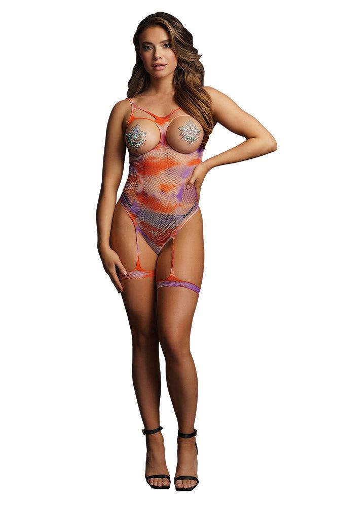 Le Désir Open-Cup Tie Dye Strappy Teddy & Nipple Bling in O - Xoxomoving