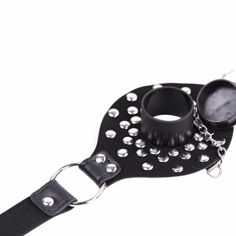 Leather Studded Open Mouth Feeding Gag - Xoxomoving