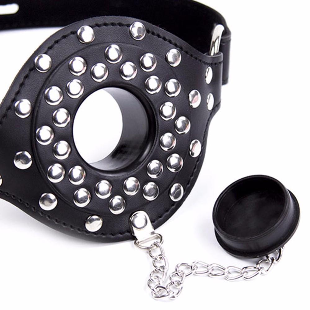 Leather Studded Open Mouth Feeding Gag - Xoxomoving