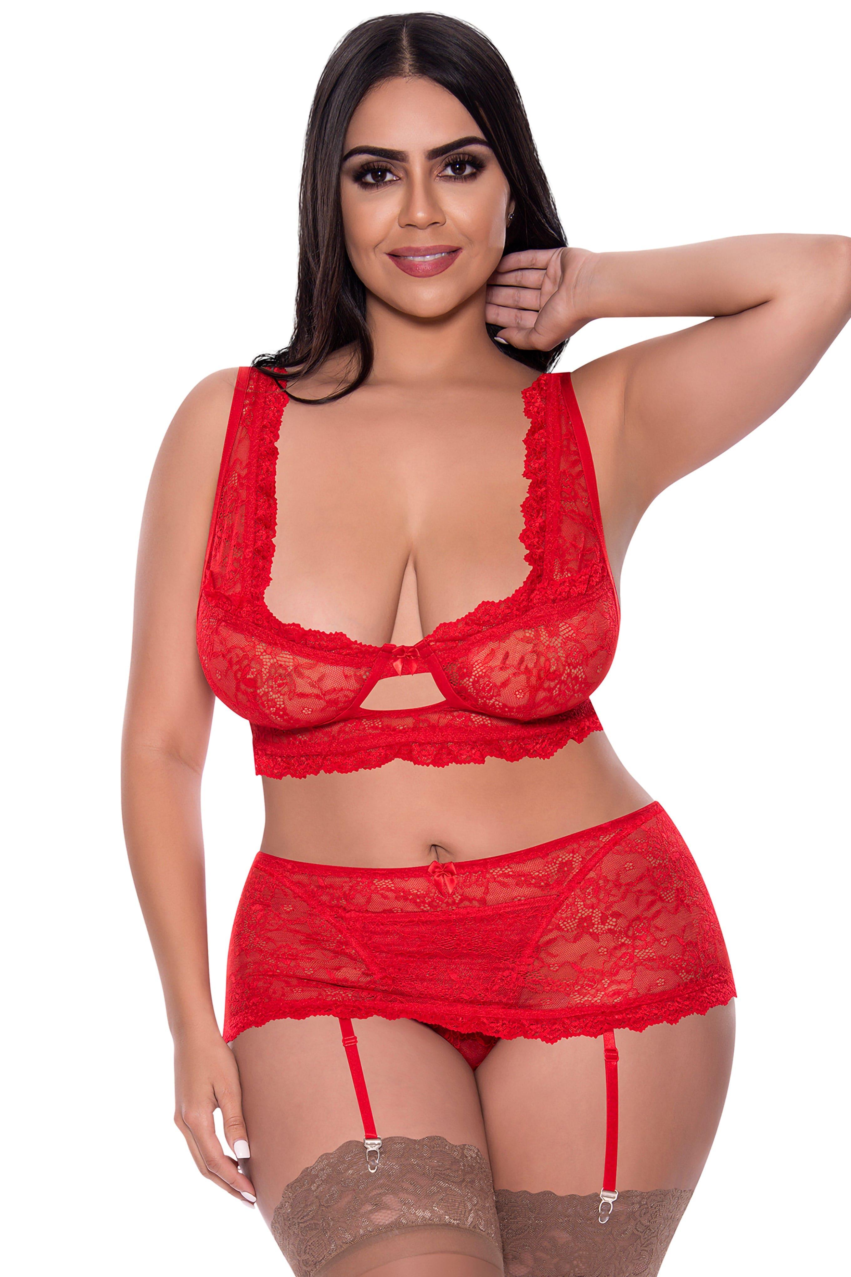 Soutien-gorge en dentelle apparente et jupe porte-jarretelles