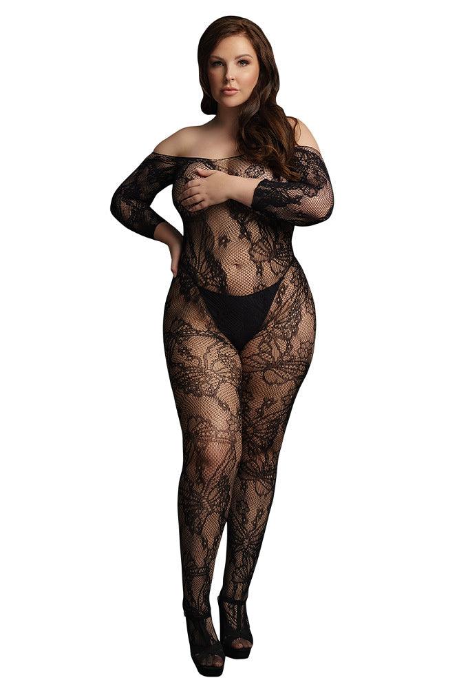 Le Désir Black Lace Sleeved Bodystocking XL - Xoxomoving