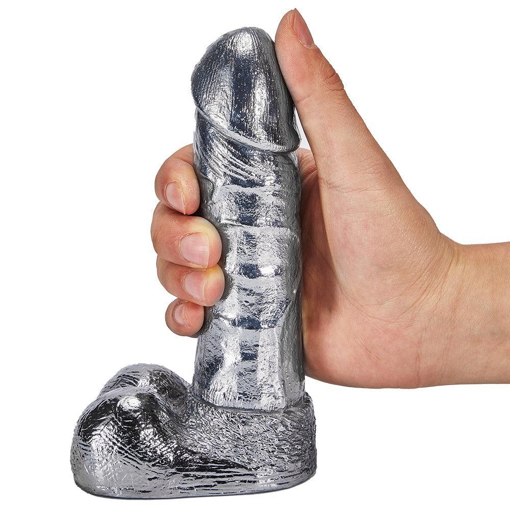 6.8-Inch Alloy Silver Pussy Anus Stimulation Dildo - Xoxomoving