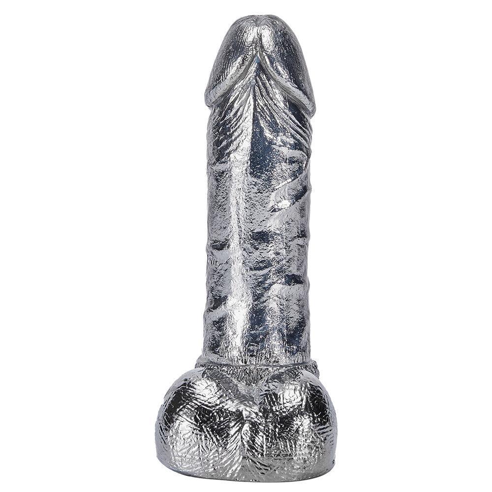 6.8-Inch Alloy Silver Pussy Anus Stimulation Dildo - Xoxomoving