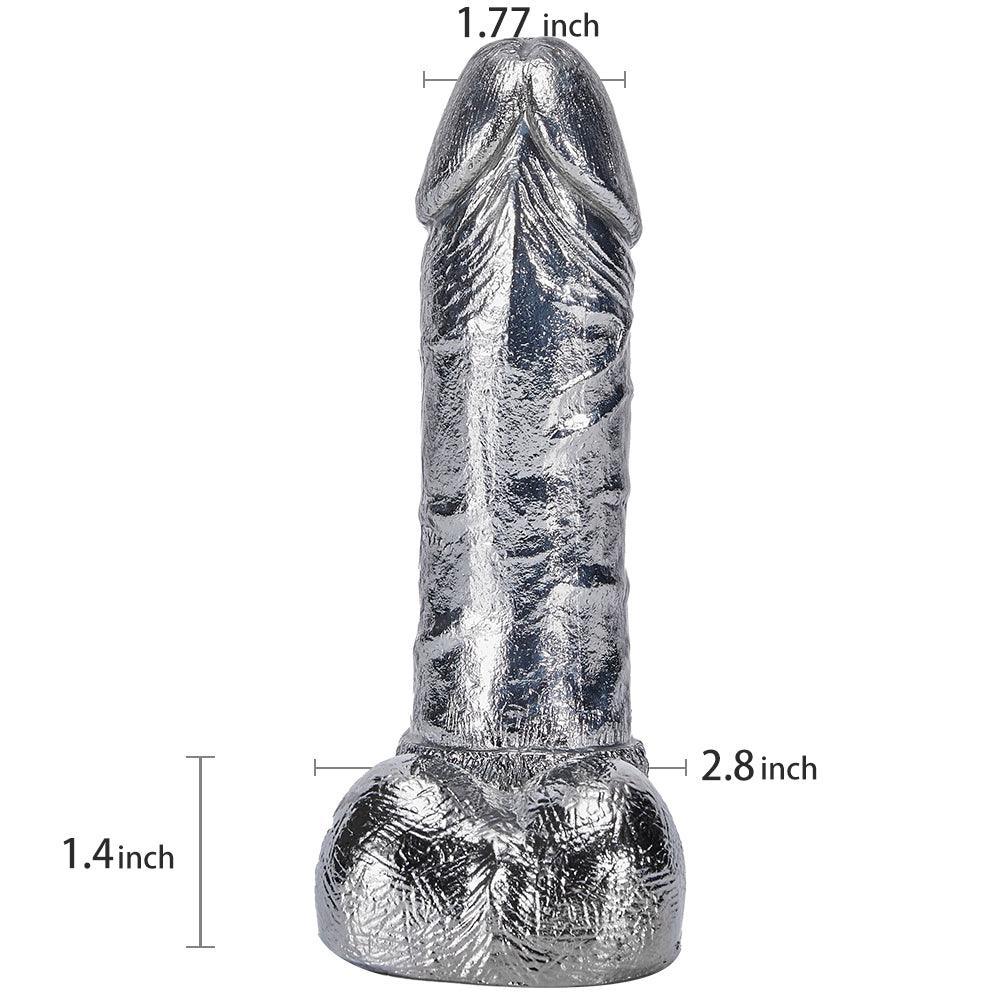 6.8-Inch Alloy Silver Pussy Anus Stimulation Dildo - Xoxomoving