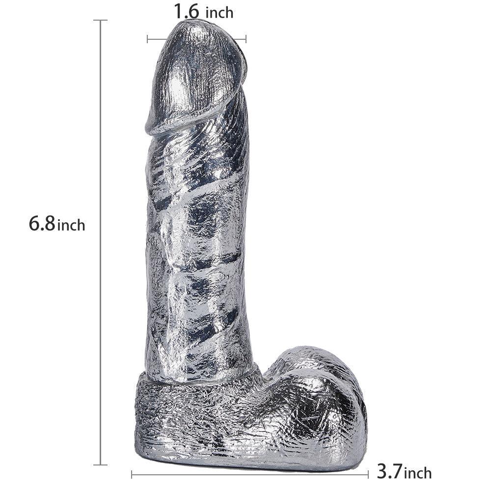 6.8-Inch Alloy Silver Pussy Anus Stimulation Dildo - Xoxomoving