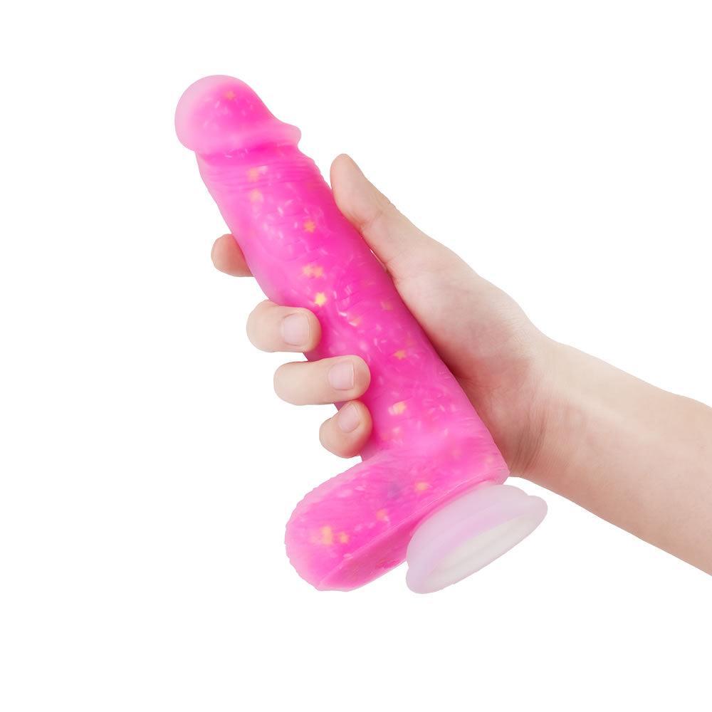 8.7-Inch Pink Glitter Remote Control Vibrating Dildo - Xoxomoving