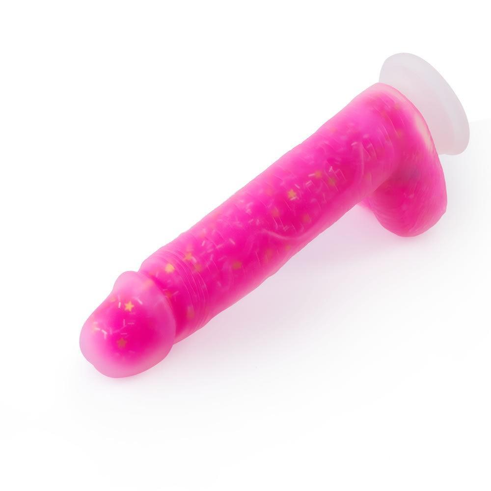 8.7-Inch Pink Glitter Remote Control Vibrating Dildo - Xoxomoving