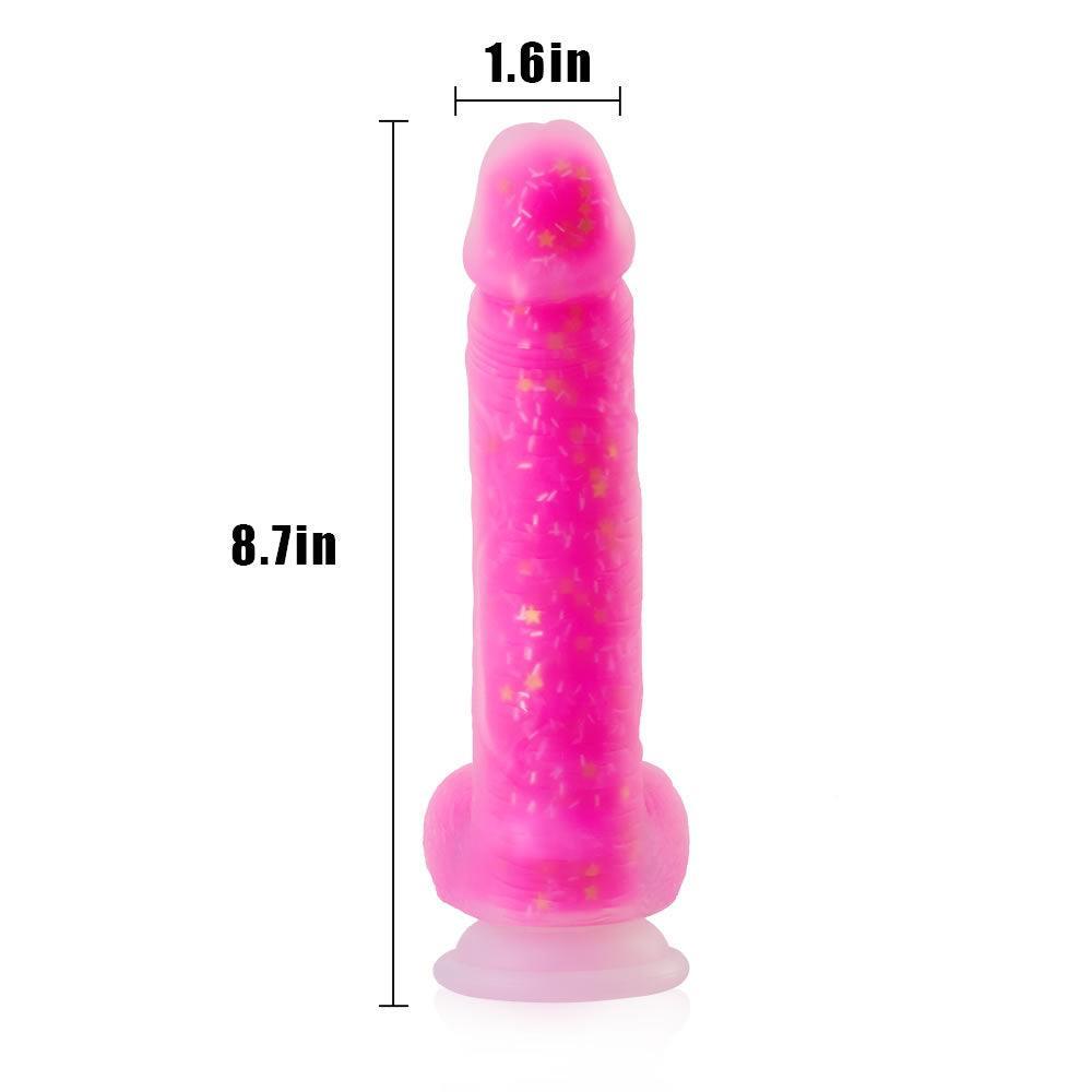 8.7-Inch Pink Glitter Remote Control Vibrating Dildo - Xoxomoving