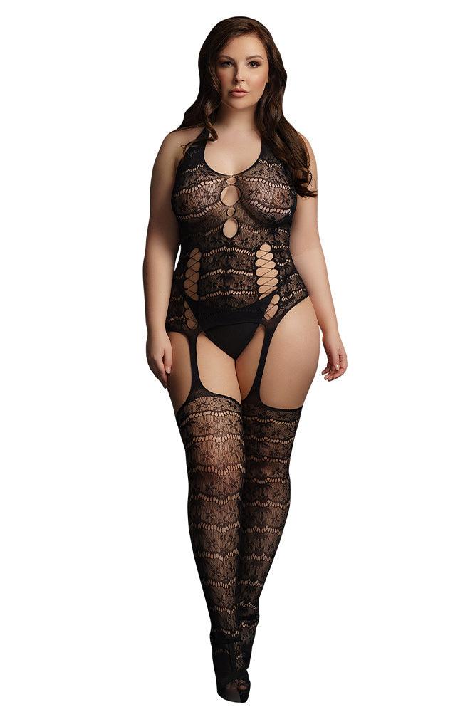 Le Désir Black Lace Suspender Bodystocking XL - Xoxomoving