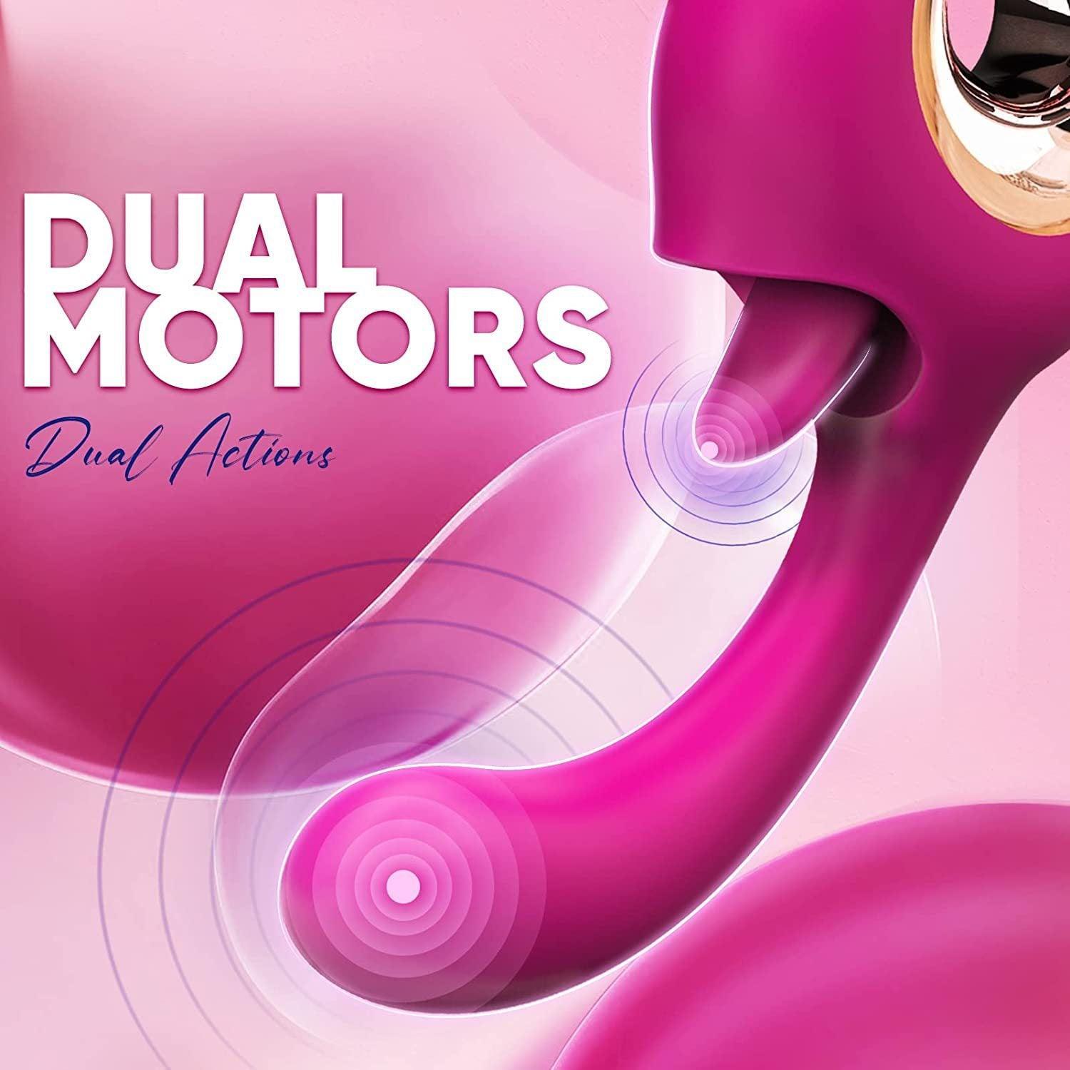 9 Modes Rose Tongue & Dildo Vibrator - Rechargeable, Waterproof Adult Sex Toy for Women and Couples - Xoxomoving