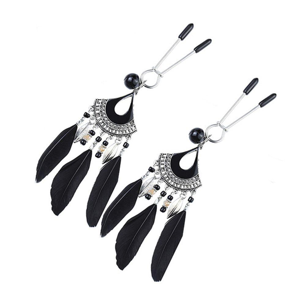 Boho Style Black Feather Tweezer Nipple Clamps - Xoxomoving