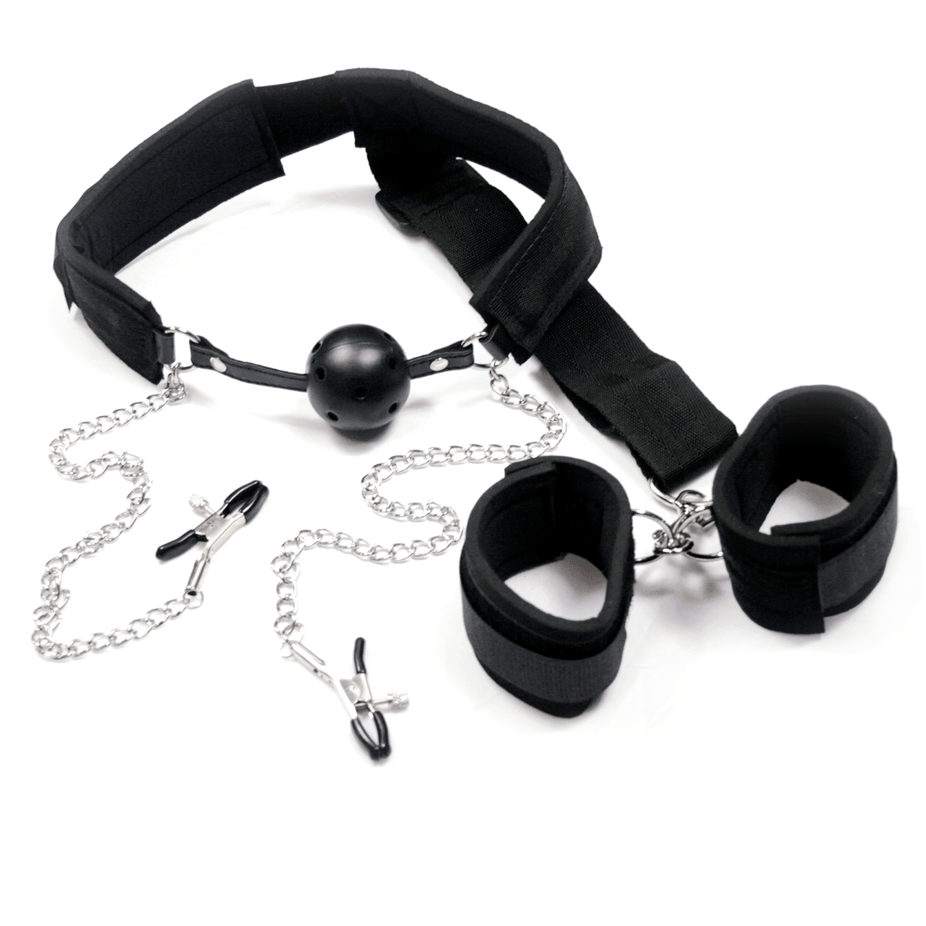 Ball Gag, Nipple Clamp, and Bondage Restraint System - Xoxomoving