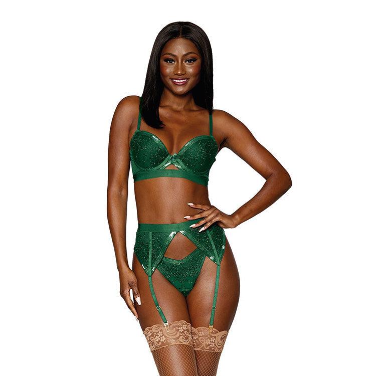 Emerald Sequined Floral 3pc Set Xoxomoving