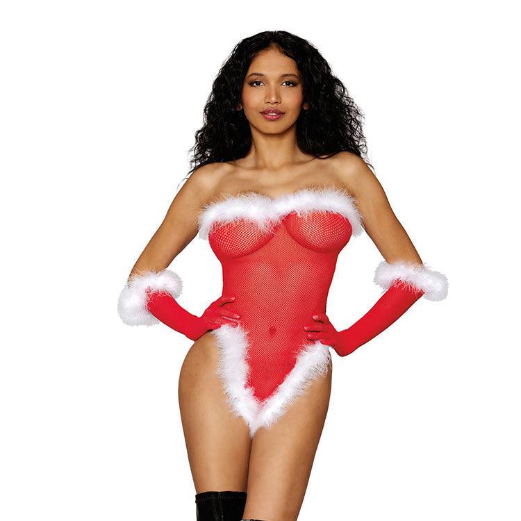 Fishnet Santa Teddy & Gloves Set