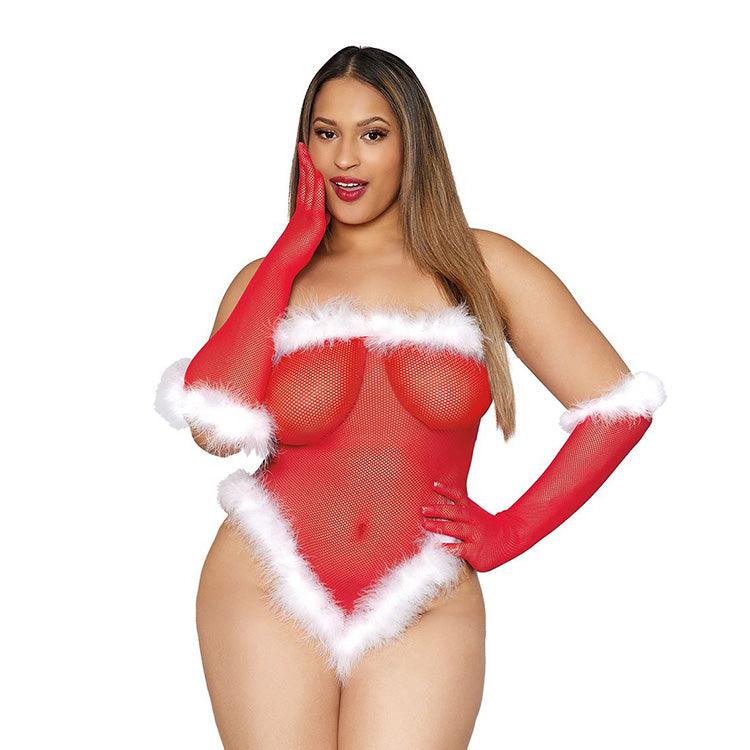Fishnet Santa Teddy & Gloves Set Xoxomoving