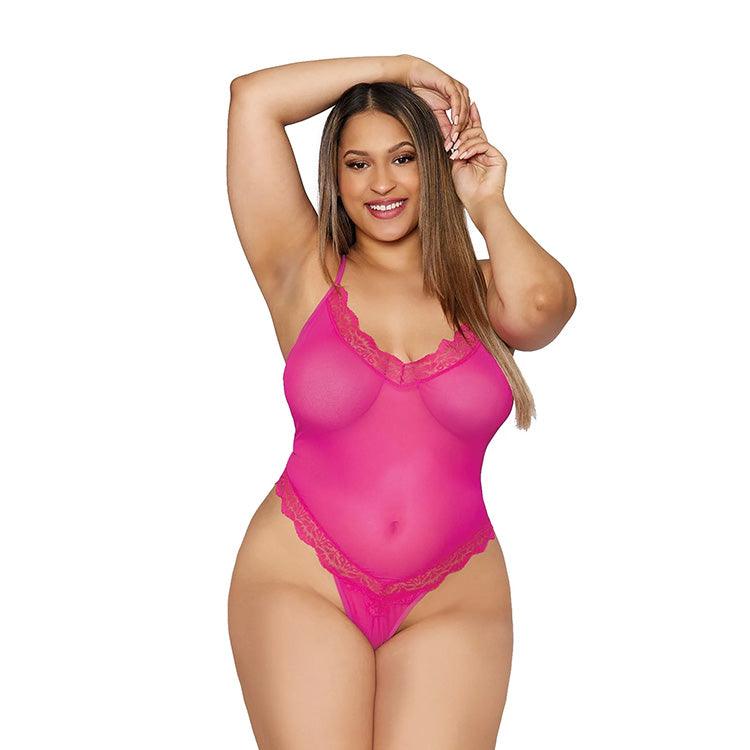 Lace Trim Mesh Teddy & Robe Set Xoxomoving