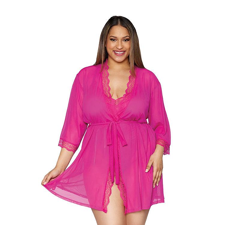 Lace Trim Mesh Teddy & Robe Set Xoxomoving