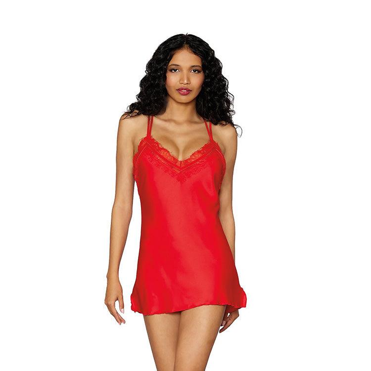 Lipstick Red Satin Chemise