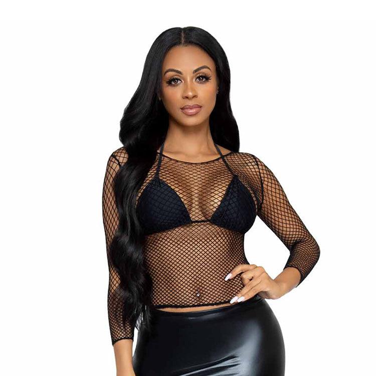 Long Sleeve Fishnet Crop Top Xoxomoving