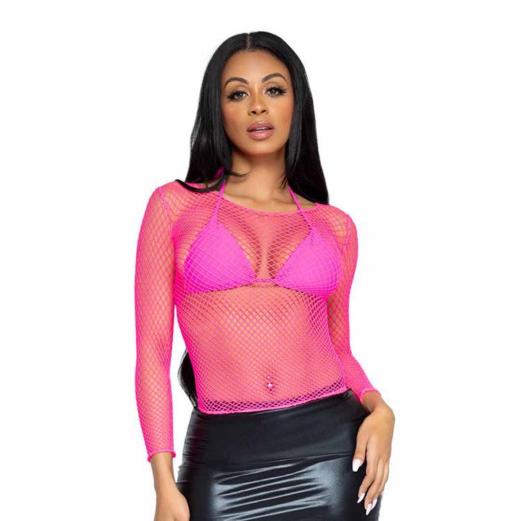 Long Sleeve Fishnet Crop Top Xoxomoving