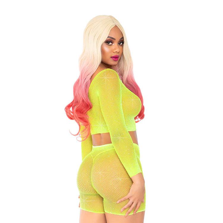 Rhinestone Fishnet Crop Top & Shorts Set Xoxomoving