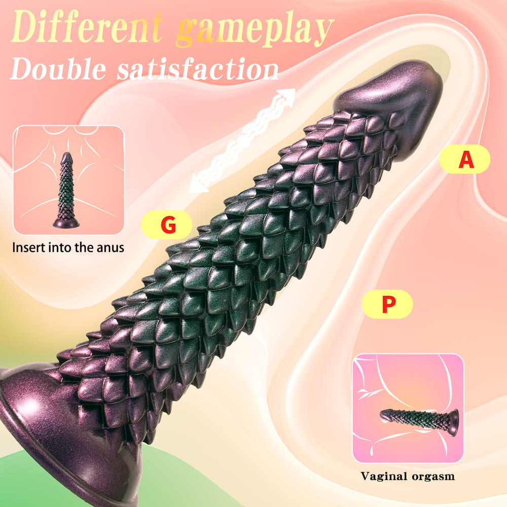 Silicone Thrusting Alien Dildo with Dragon Scale Texture