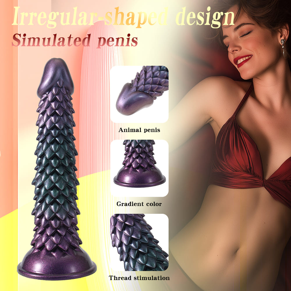 Silicone Thrusting Alien Dildo with Dragon Scale Texture
