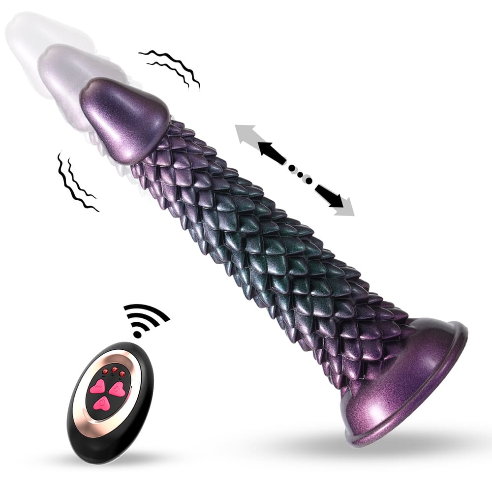 Silicone Thrusting Alien Dildo with Dragon Scale Texture