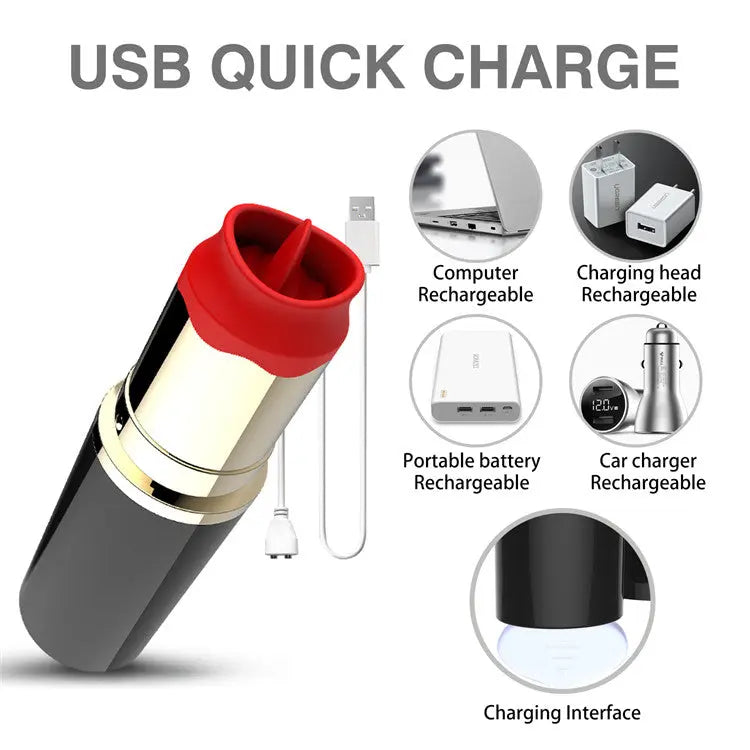 Xoxomoving-Women's lipstick massager vibrator tongue lipstick toy USB charging 8 mode mini