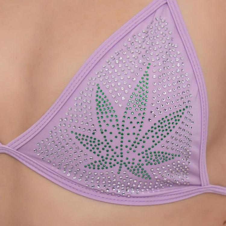 Jeweled Pot Leaf V-Back Thong Set Xoxomoving