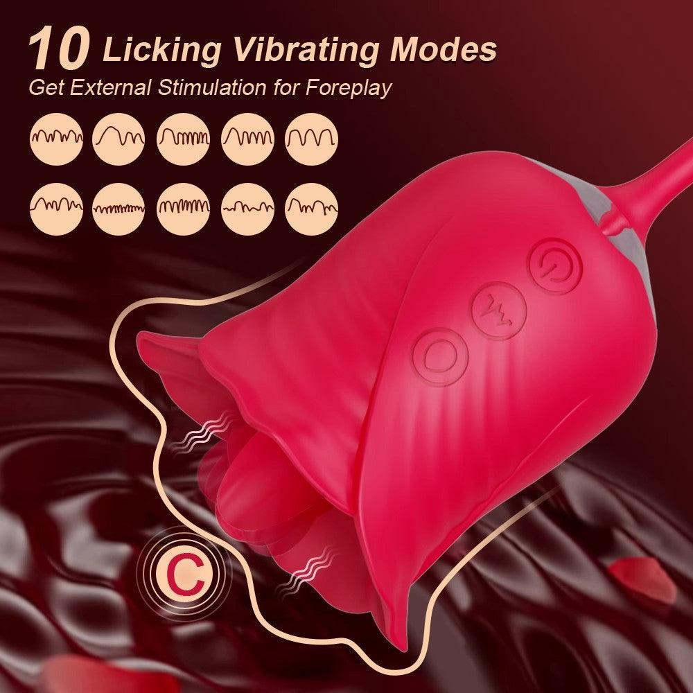 Blossom Bliss: 2-in-1 Rose Vibrator with 10 Vibration & 6 Suction Modes - Xoxomoving