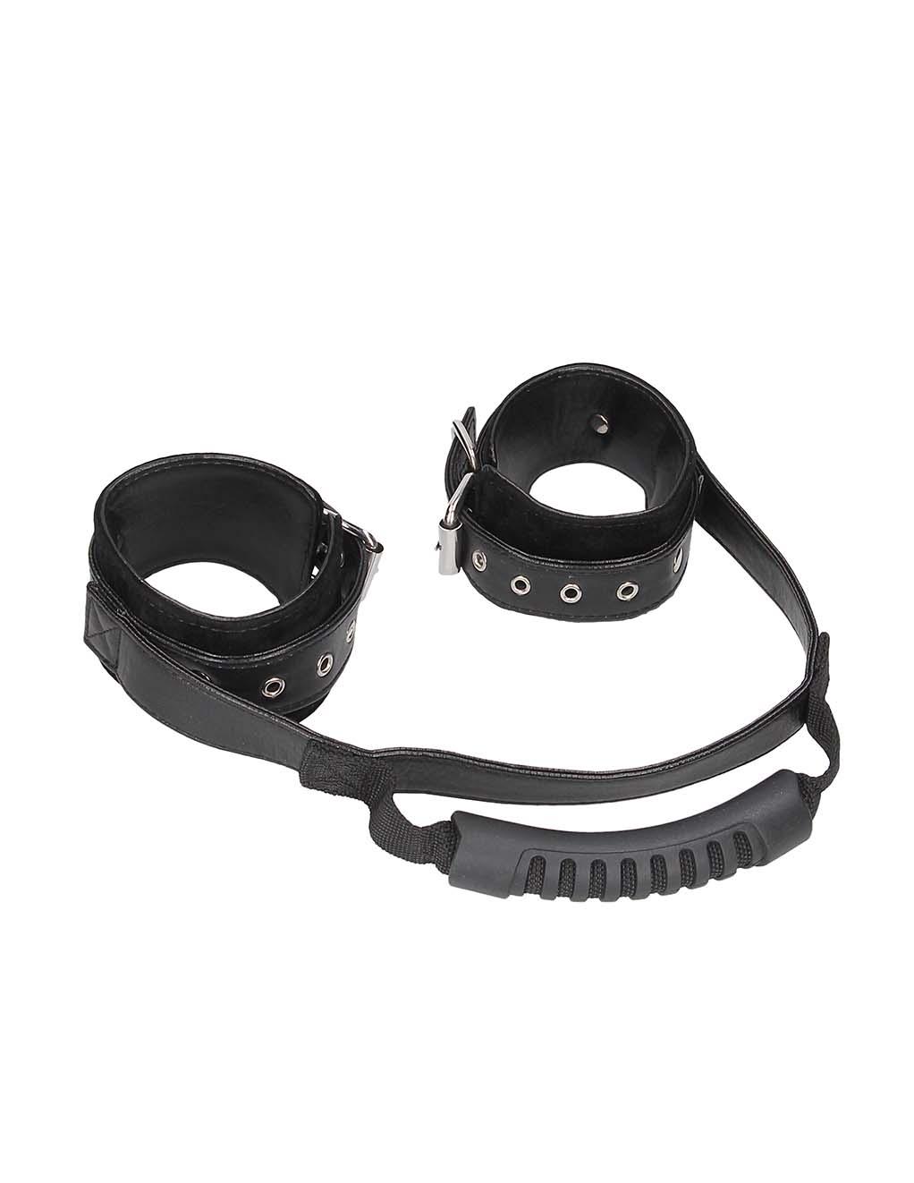 Ouch! Bonded Leather Hand Cuffs with Handle - Xoxomoving