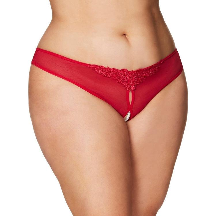 Pearl Crotchless Thong - Plus Size Xoxomoving