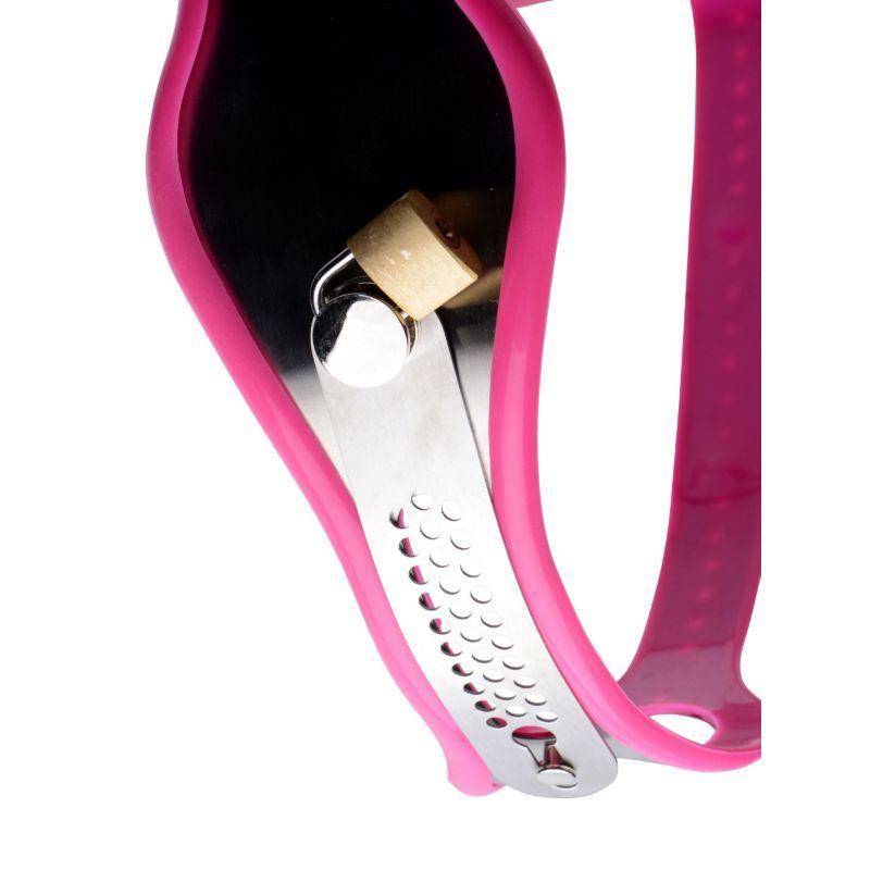 Stainless Steel Adjustable Female Chastity Belt - Pink - Xoxomoving