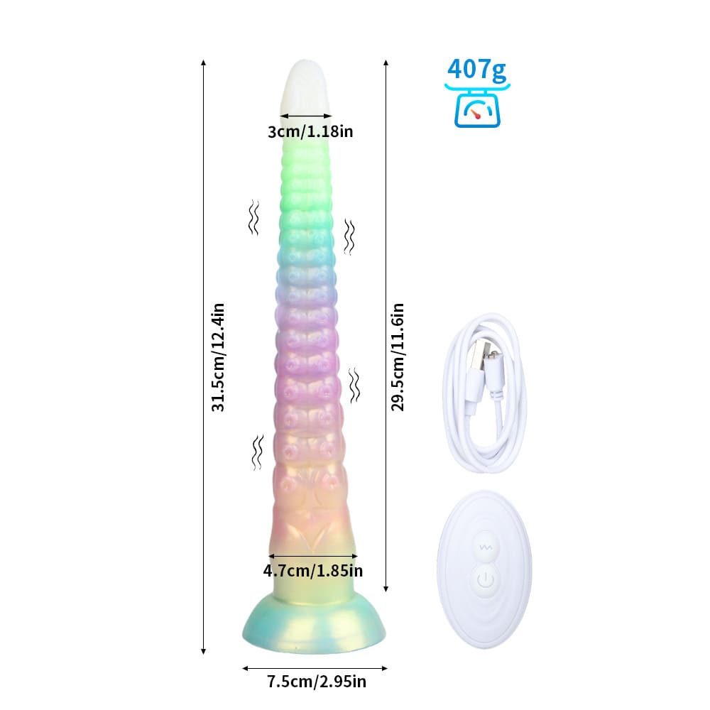 12.4 Inch Silicone Glow in the Dark Dildo - Vibrating Long Anal Toy
