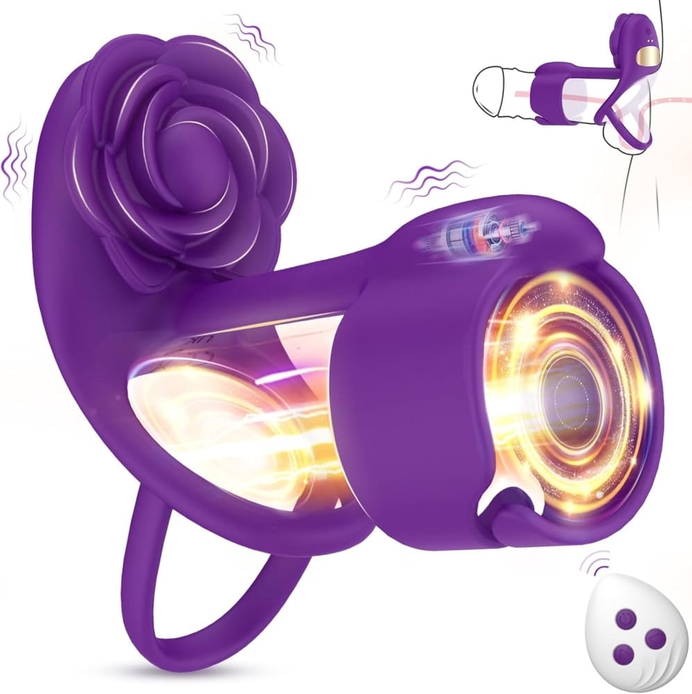Vexar - 3 IN 1 Vibrating Penis Ring - Rose Clitoral Vibrator with Wireless Remote