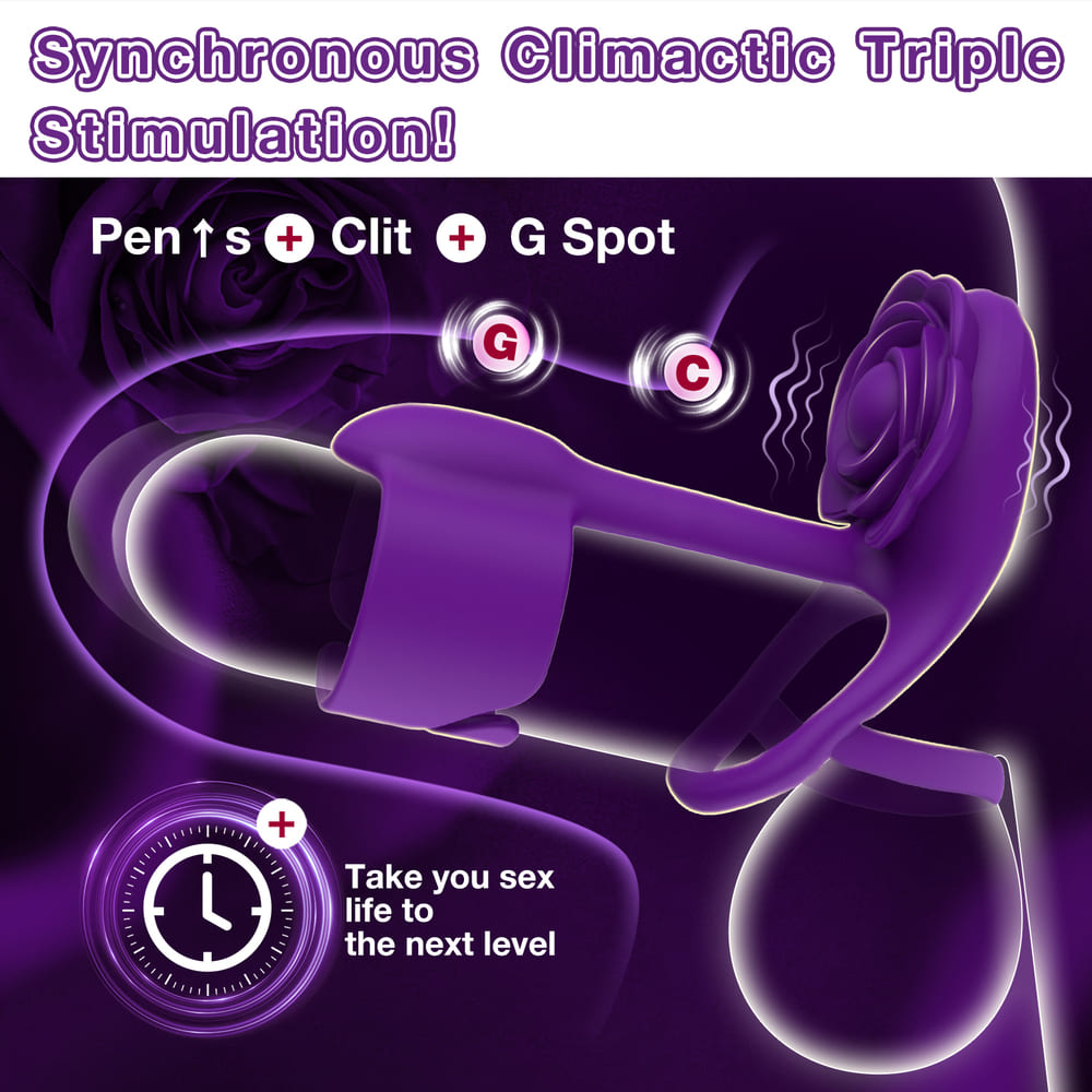 Vexar - 3 IN 1 Vibrating Penis Ring - Rose Clitoral Vibrator with Wireless Remote