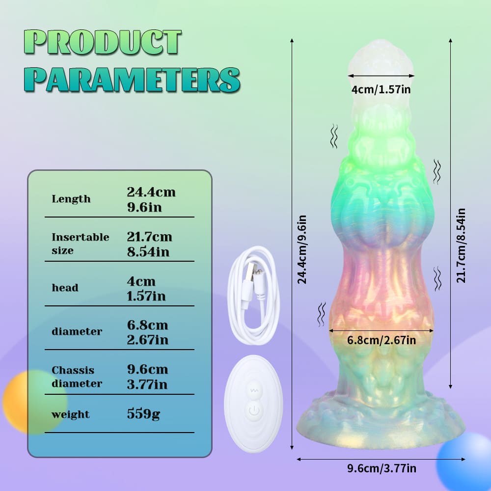 9.6 Inch Glow-in-the-Dark Vibrating Dildo with Dog Knot Design