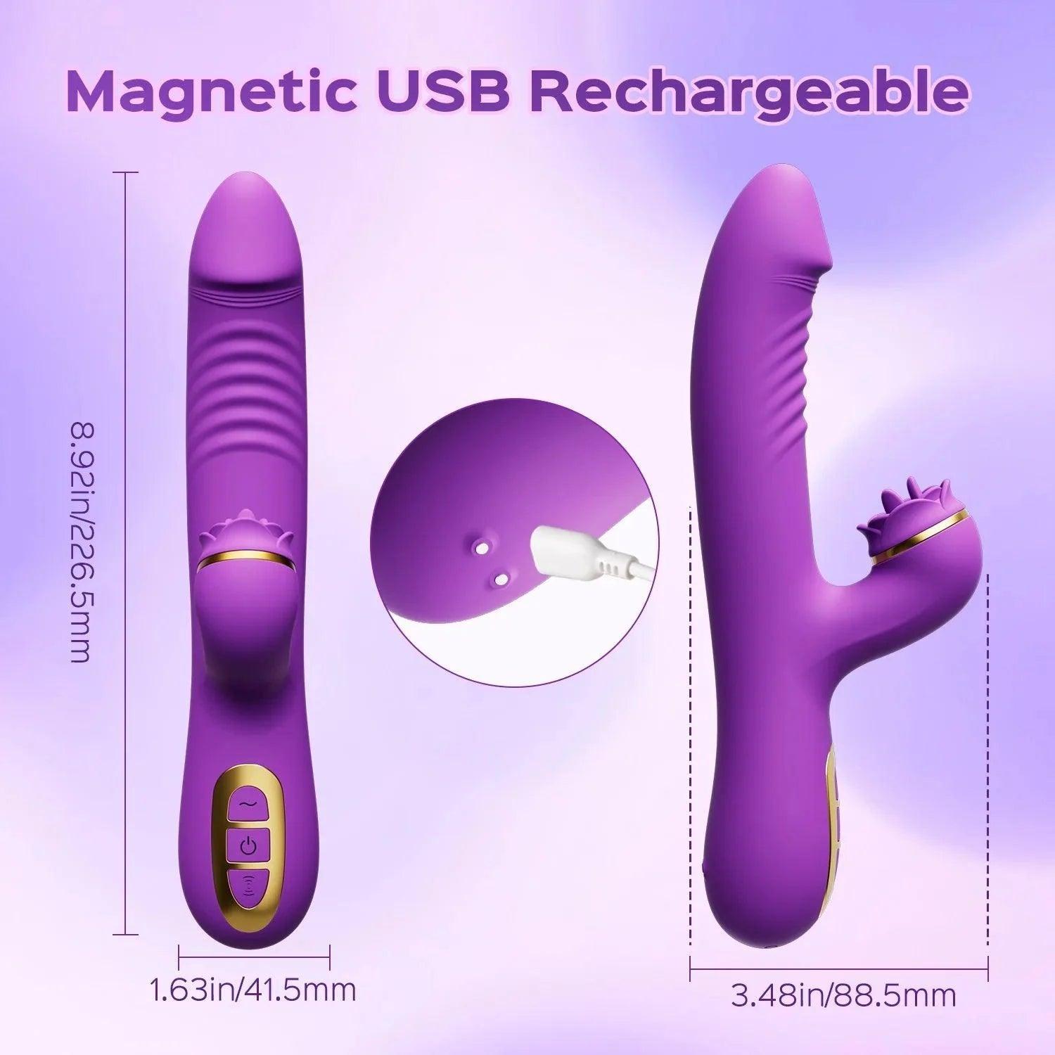 Aina Tongue Licking Thrusting Rabbit Vibrator - Triple Action Clit & G-spot Stimulator - Xoxomoving