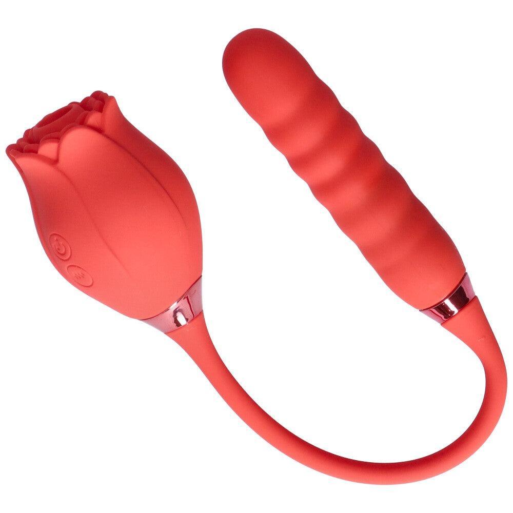 Air Pulse Rose and Ribbed Dildo Vibrator - Dual Pleasure Toy - Xoxomoving