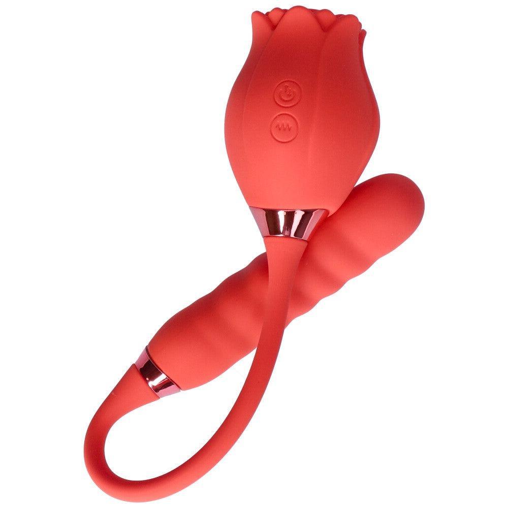 Air Pulse Rose and Ribbed Dildo Vibrator - Dual Pleasure Toy - Xoxomoving