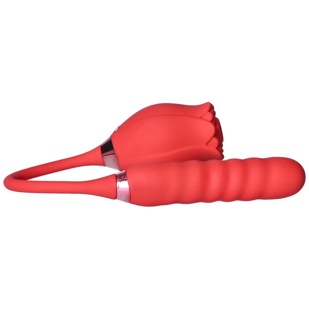 Air Pulse Rose and Ribbed Dildo Vibrator - Dual Pleasure Toy - Xoxomoving